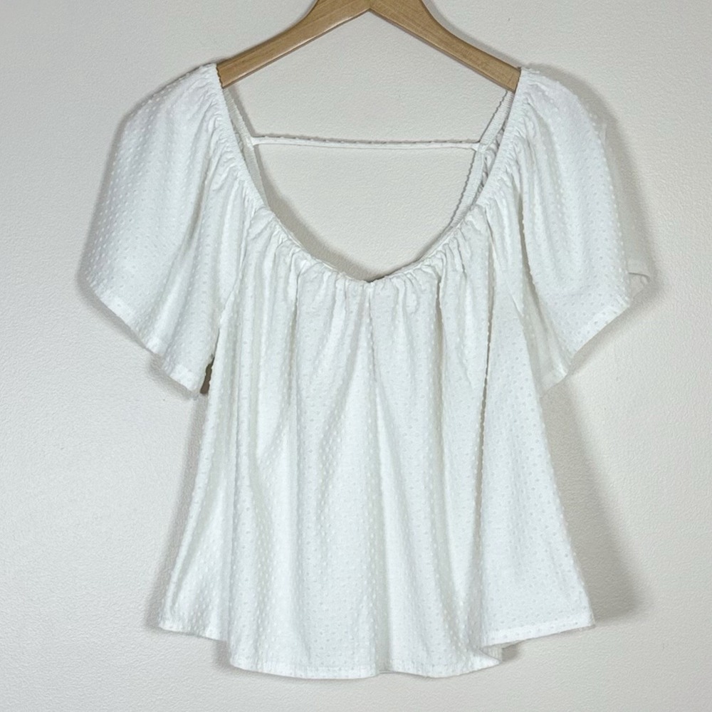 Willow Root Womens Top  M White Swiss Dot Open Back Flowy Cottagecore Peasant